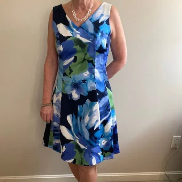 ellen tracy blue dress SLEEVELESS MIDI SLEEP DRESS